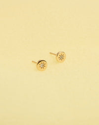 Lulu Stud Earrings in 23k Gold Plated or 9ct Yellow Gold with star set White Diamond. 6mm in diameter.