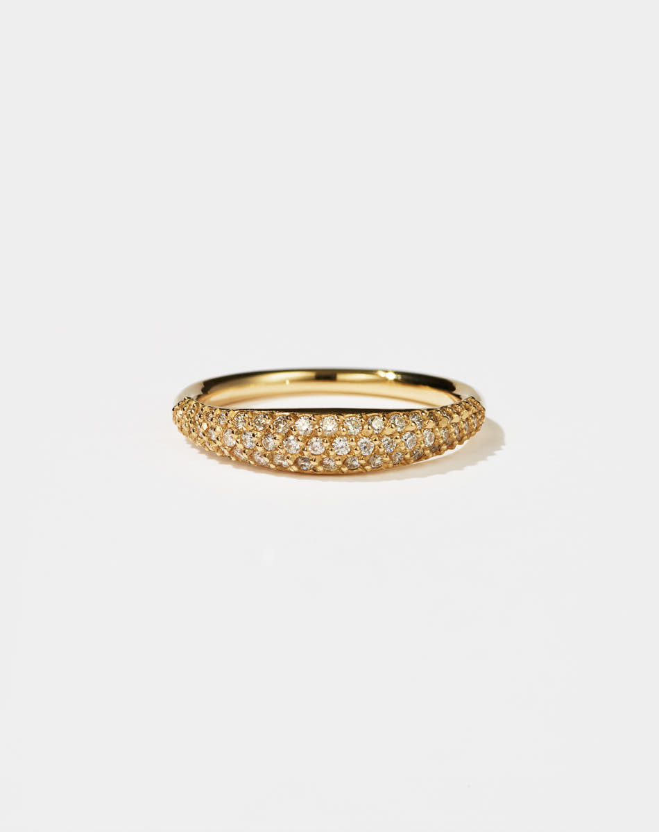 Mini Claude Ring Pave in 9ct Yellow Gold with round brilliant cut, pave set white diamonds. 0.40 carats. 2mm to 4.5mm width wedding band.