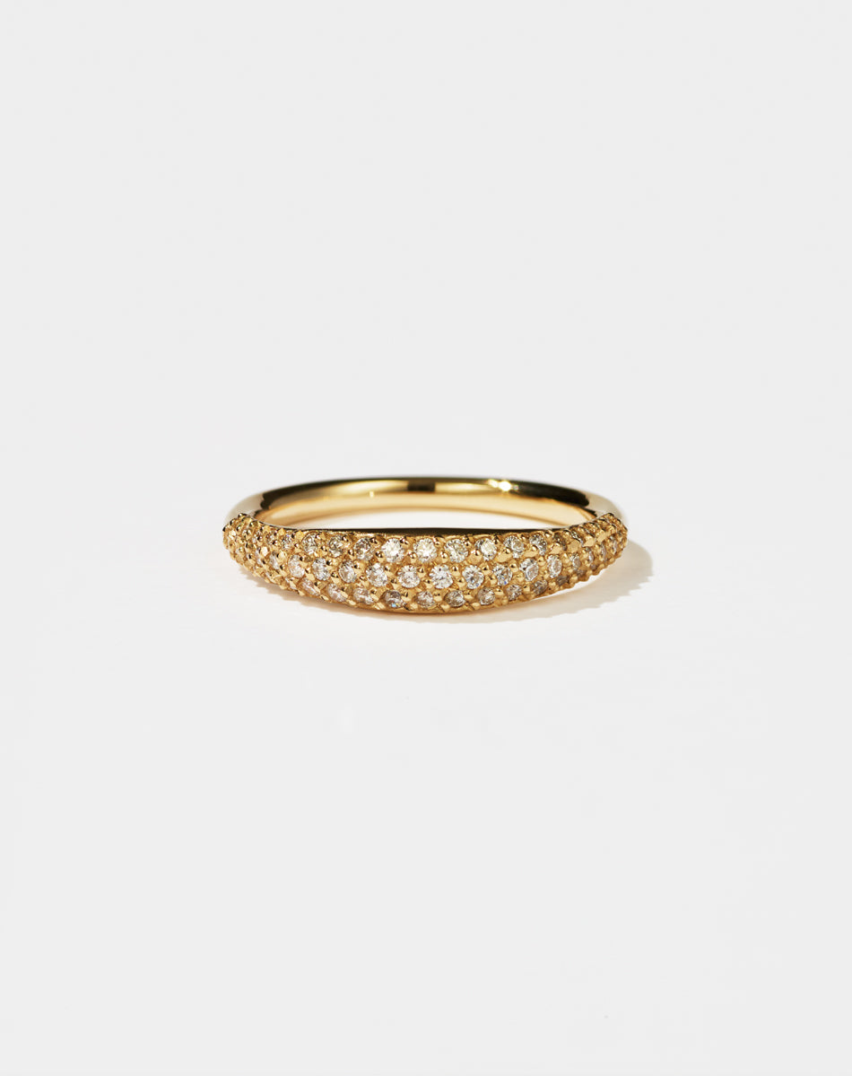 Mini Claude Ring Pave in 9ct Yellow Gold with round brilliant cut, pave set white diamonds. 0.40 carats. 2mm to 4.5mm width wedding band.