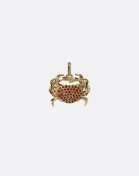 Gold crab-shaped charm pendant with red Sapphires