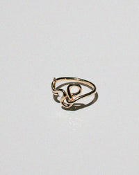 Gold snake ring curving and wrapping into a band.