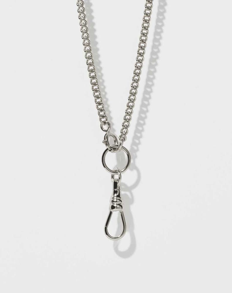 A sterling silver swivel necklace with a  for attaching your favourite charms