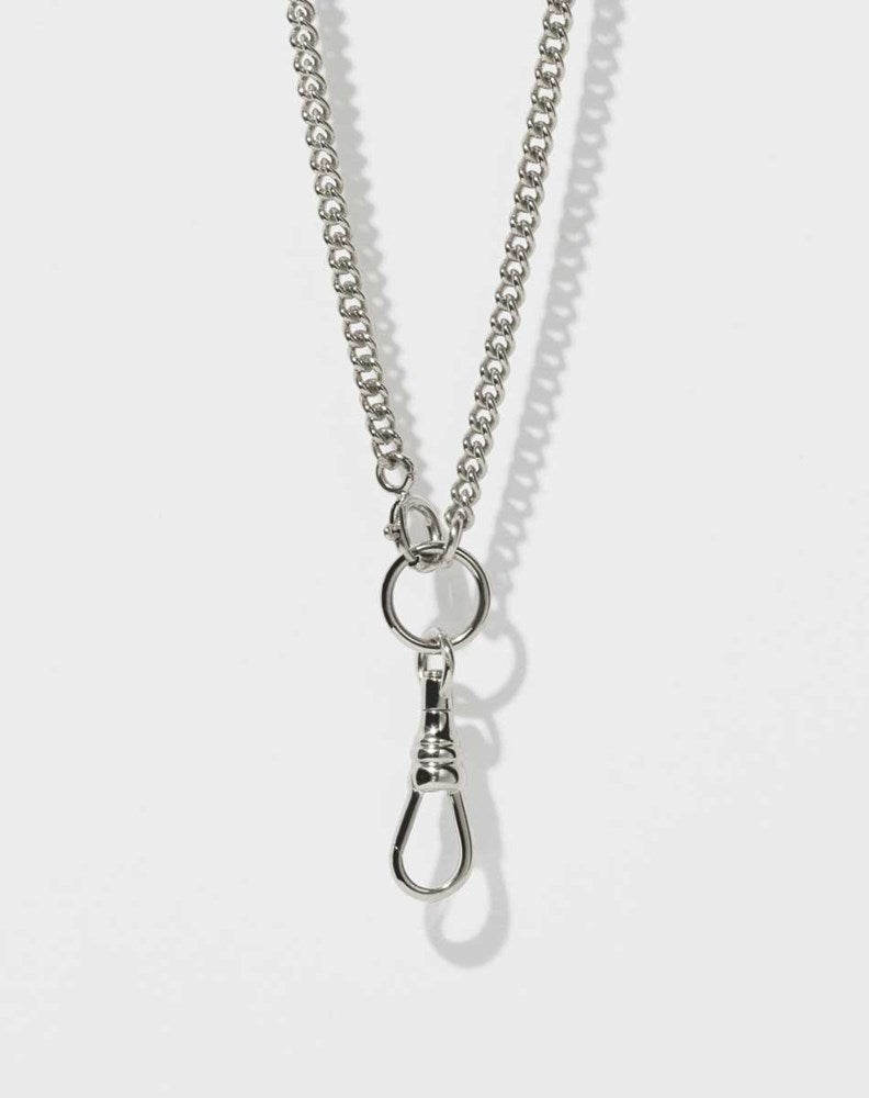 A sterling silver swivel necklace with a  for attaching your favourite charms