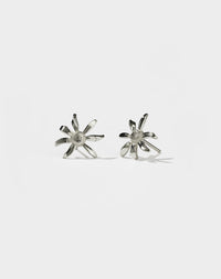 A pair of sterling silver daisy stud earrings with butterfly back closures