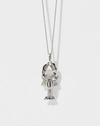 A sterling silver lobster charm necklace with a fine chain