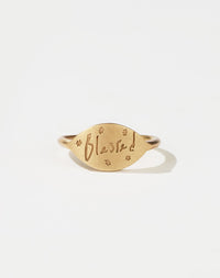 Meadowlark Jewellery’s Blessed Ring in 9ct Yellow Gold. A meaningful talisman for life’s journey, to serve as a daily reminder to honour the present and embrace gratitude for the quiet abundance all around us. Finished in a matte, brushed texture inspired by ancient heirlooms. From the Dreams collection. 
