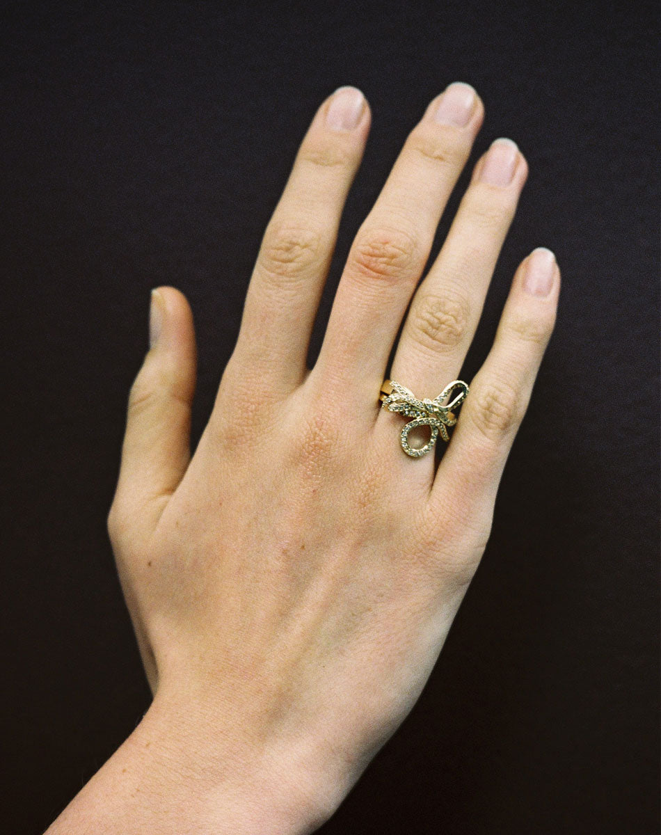 The Bow and Loop Ring Pave, designed to pair charmingly together.