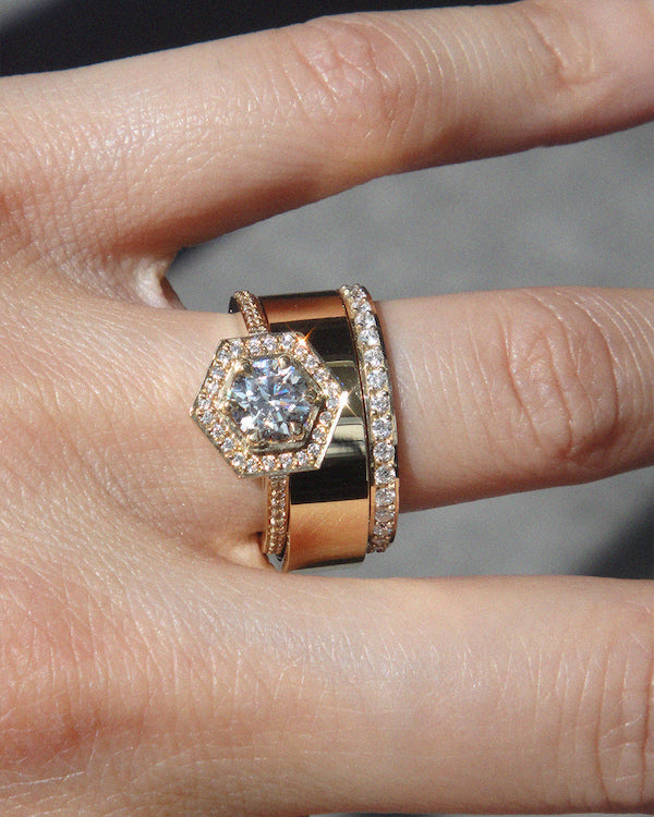 Hex Engagement Ring, 6mm Plain Band & Bella Eternity Band