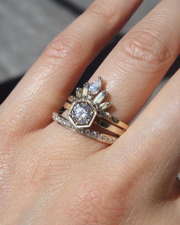 Bella Eternity Band, Hexagon Solitaire Ring 0.6ct & Etta Ring