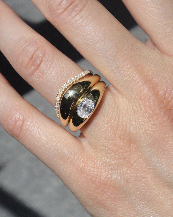 Claude Ring with Stone, Claude Band and Aphrodite Band Pave