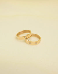 Lulu Star Band and Lulu 3 Star Band in 9ct Yellow Gold with star set round brilliant cut African Garnet/White Diamond. 4.5mm width wedding band.