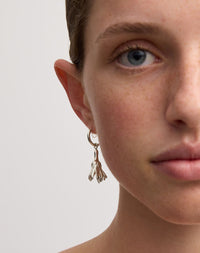 Meadowlark Jewellery’s sculptural Magda Drop Earrings Medium in Sterling Silver. Bell-shaped flowers suspended from our classic Aria Hoop Earrings. An expressive yet effortlessly wearable piece. From the Dreams collection.