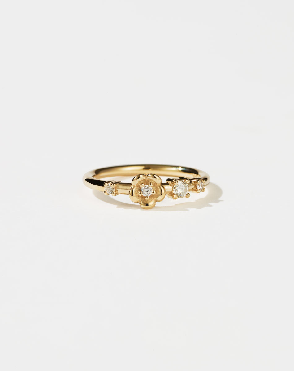 Meadowlark Jewellery’s floral Posie Band in 9ct Yellow Gold, set with round brilliant cut white diamonds. Inspired by classic floral motifs and our beloved Alba designs, a timeless symbol of grace, growth and renewal. Celebrating life’s continual renewal. From the Dreams collection.