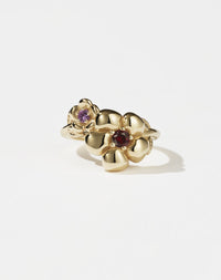 Meadowlark Jewellery’s floral Posie in 9ct Yellow Gold set with a round brilliant cut African Garnet and Pink Sapphire. Inspired by classic floral motifs and our beloved Alba designs, a timeless symbol of grace, growth and renewal. Celebrating life’s continual renewal. From the Dreams collection