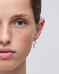 Meadowlark Jewellery’s floral Posie Signature Hoop Earrings in Sterling Silver, set with a single round brilliant cut Pink Sapphire stone. Hung from classic signature hoop earrings. Inspired by classic floral motifs and our beloved Alba designs, a timeless symbol of grace, growth and renewal. Celebrating life’s continual renewal. From the Dreams collection.