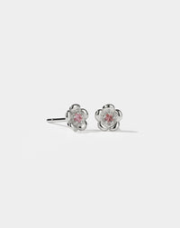 Meadowlark Jewellery’s floral Posie Stud Earrings in Sterling Silver, set with a single round brilliant cut Pink Sapphire stone. Inspired by classic floral motifs and our beloved Alba designs, a timeless symbol of grace, growth and renewal. Celebrating life’s continual renewal. From the Dreams collection.