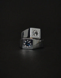 Chunky square Signet Rings with round stone in star setting.  