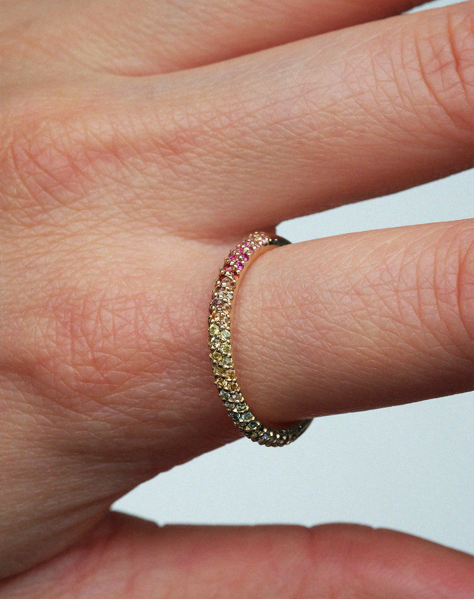 Rainbow Halo Band Triple Pave | 9ct Yellow Gold