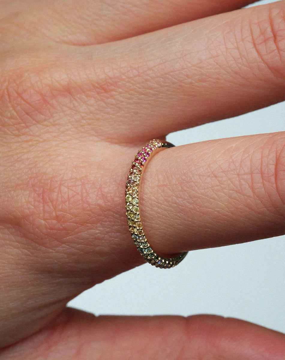 Rainbow Halo Band Triple Pave | 9ct Yellow Gold
