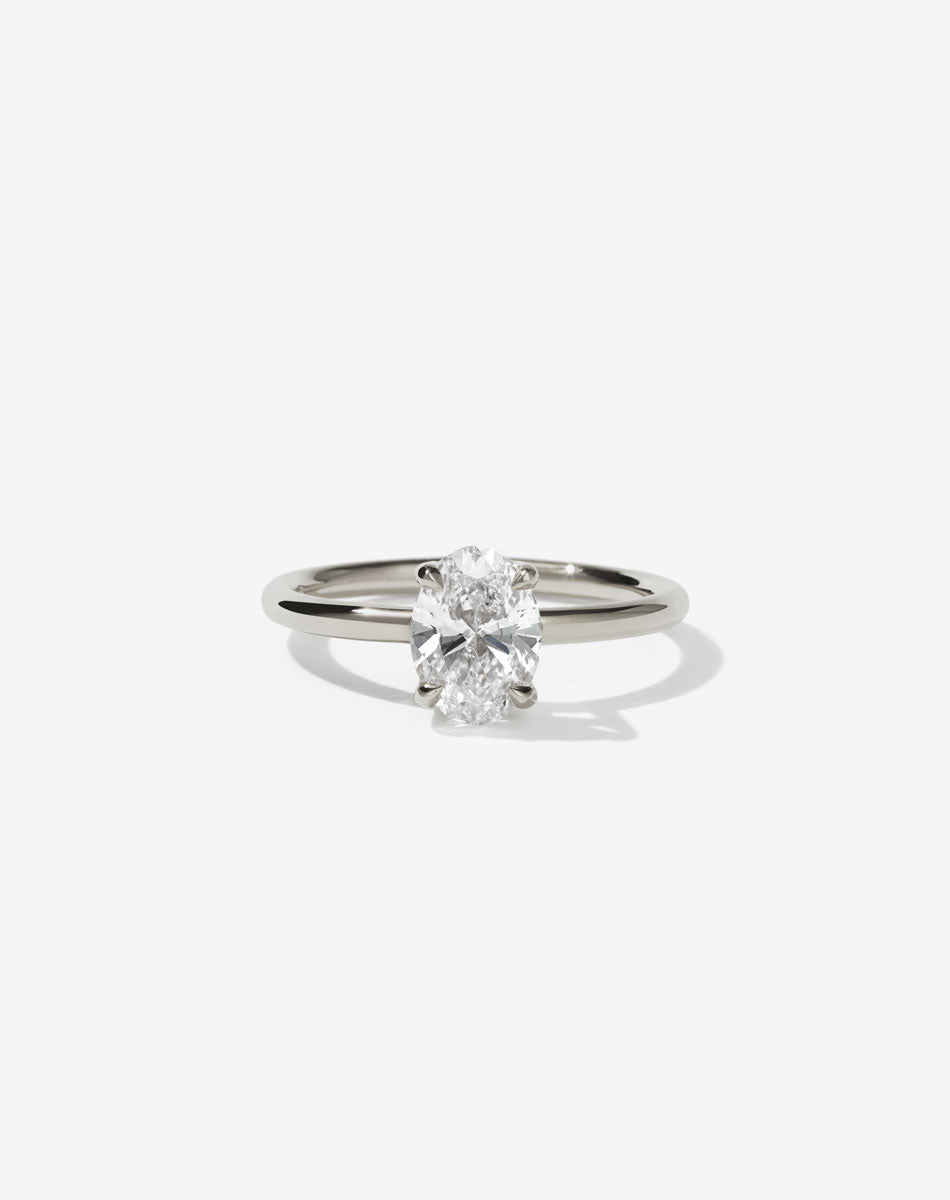 Oval diamond Solitaire Engagement Ring in 18ct White gold.