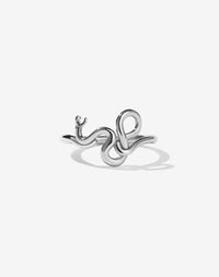 A sterling silver ring with a coiled snake design wrapping around the finger.
