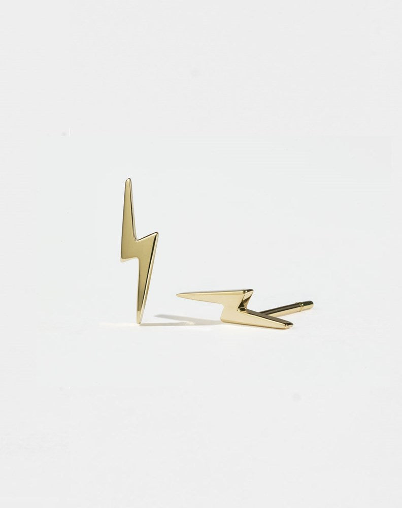 Nell Lightning Bolt Stud Earrings | Gold Plated