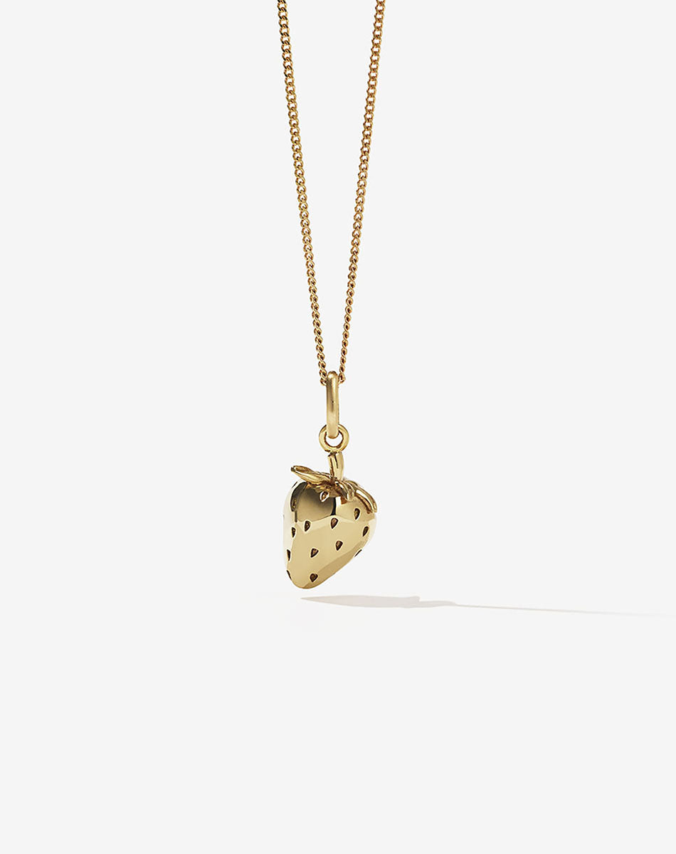 Strawberry Charm Necklace | 23k Gold Plated
